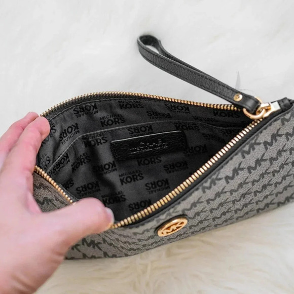 NWT! MICHAEL KORS FULTON LARGE ZIP CLUTCH - BLACK GRAY GOLD - Picture 9 of 10